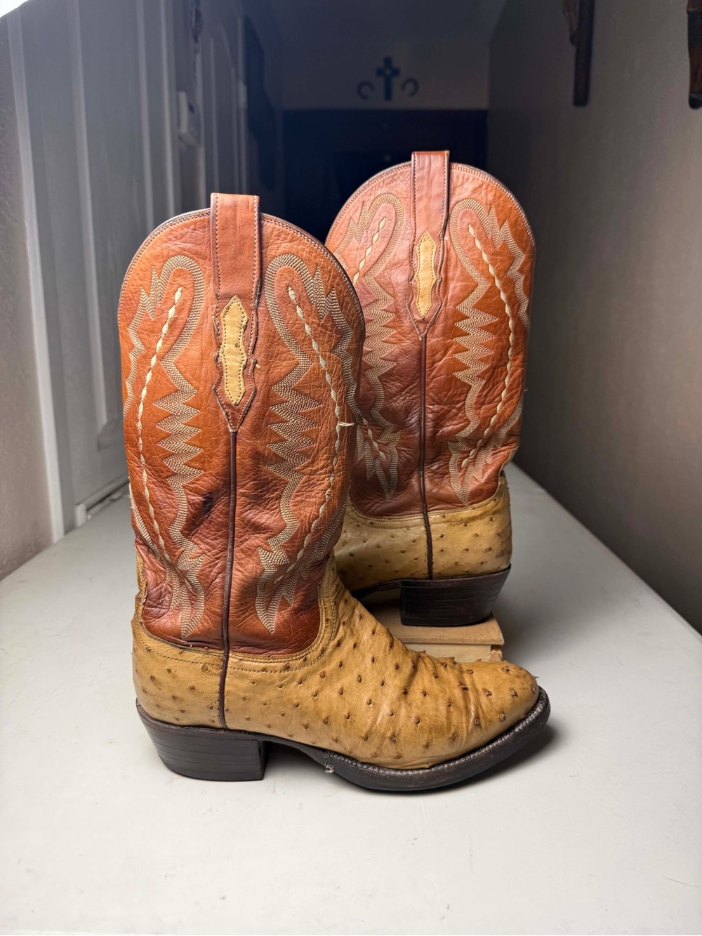 Lucchese Full Quill Ostrich Boots Mens Sz 7 EE Brown Western Cowboy